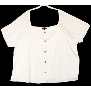 Lane Bryant White Eyelet Top Women 38 / 40 Faux Button Lined Short Sleeve Blouse